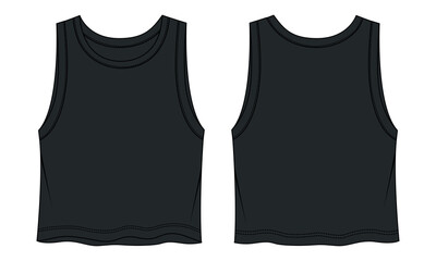 Fototapeta premium Tank tops technical drawing black color template front and back
