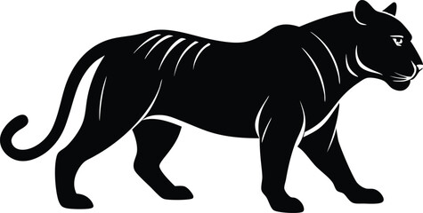 A black silhouette tiger walking silhouette, tiger walk silhouette, tiger silhouette vector illustration