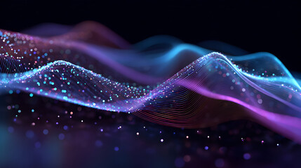 Obraz premium Abstract background with flowing lines and glittering particles in shades of blue and purple creates a modern and elegant design for digital displays or creative projects a