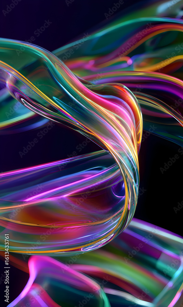 Poster vibrant abstract flowing ribbon with iridescent colors for a modern digital art background or design