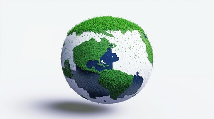 Pixelated Earth Globe with Green Landmasses