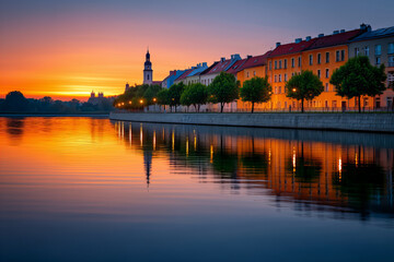 Fototapeta premium Serene Riverbank Sunset