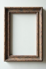Distressed wooden picture frame, missing artwork , border, brown, wood