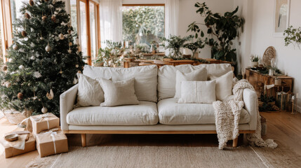 minimalist atmosphere essence of christmas celebration in modern american interior with subtle holiday decorations