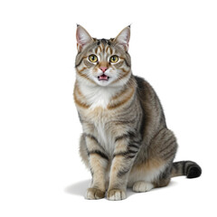 Tongue Out Cat PNG – Ultra-Realistic Sitting Domestic Short-Haired Cat Isolated on White