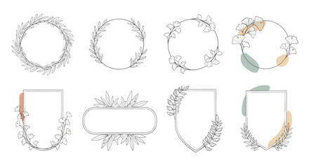 Collection of decorative artistic floral wreath frames and borders with abstract shapes for design elements