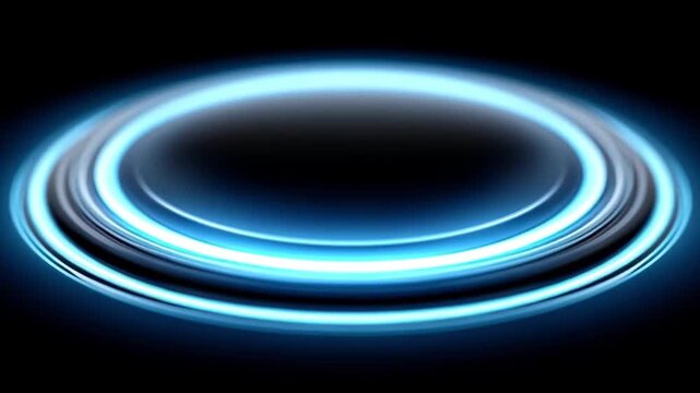 Glowing blue circular rings with smooth loops create futuristic technology hud effect featuring dynamic light trails and digital interface design evoking innovation and motion