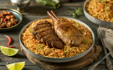 National dishes of Bahrain - Makbus (kabsa) - a dish of rice and meat.