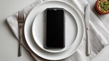 Modern Smartphone on Elegant Dining Plate