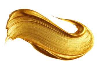 Abstract golden paint stroke with a rich, metallic texture. A luxurious smear of liquid gold acrylic isolated on a white background.