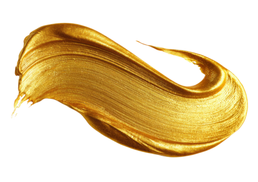 Abstract golden paint stroke with a rich, metallic texture. A luxurious smear of liquid gold acrylic isolated on a white background.