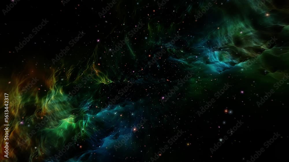 Wall mural 4k 3d loop glow blue gold nebula star space travel in outer space science fiction abstract backgroun