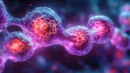 Glowing embryo cells fusing with spiritual energy representation of life beginning 