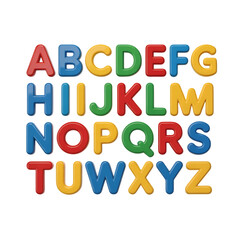 Colorful alphabet letters arranged in rows isolated on transparent background