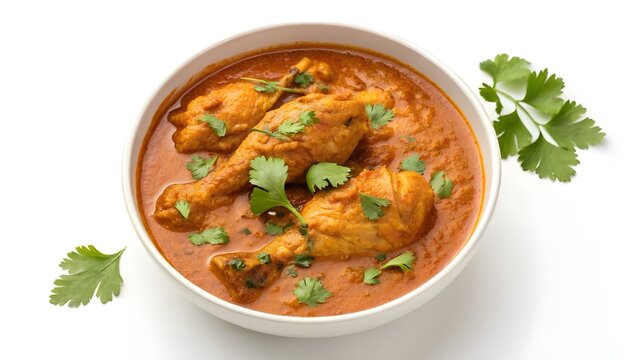 Delicious chicken curry served in a white bowl with fresh parsley garnish - Powered by Adobe
