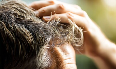 Obraz premium Intimate Close-Up of Textured Light Brown Hair Framed by Gentle Hands in Soft Light