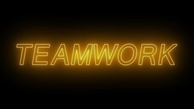 Animated glowing flickering neon inscription teamwork. neon teamwork text animation