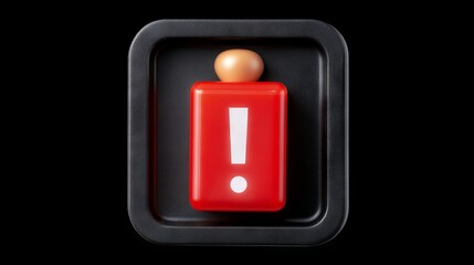 Red warning sign with exclamation mark and a round figure on top, set against a black background, conveying alertness and caution in a modern design style