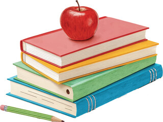 stack of books and apple