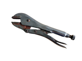 Locking plier hardware tool in the technical work isolated on a transparent background. 