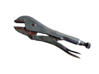 Locking plier hardware tool in the technical work isolated on a transparent background. 