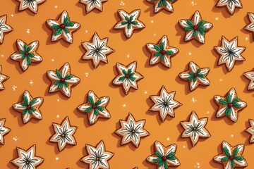 Festive sugar cookies decorated in star shapes for new year celebration
