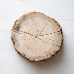 Fototapeta premium Tree Trunk Cross Section with Growth Rings on White Background 