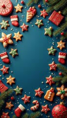 Festive celebration with colorful cookies and decorations for new year party