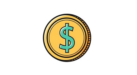 Obraz premium A single gold coin with a green dollar sign in the center on a plain white isolated background