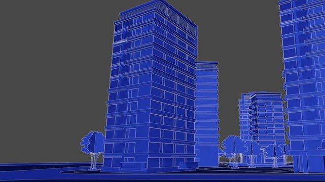 Animation of a Generic Apartment Complex, Seamless Looped Animation, linework, 3d blueprint