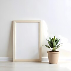 Blank Frame Mockup Minimalist Interior Design with Plant