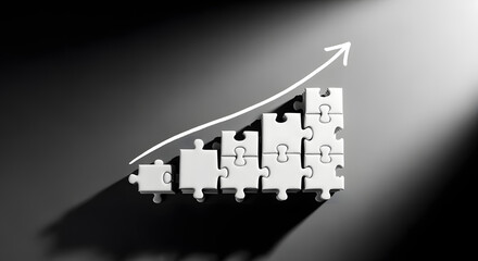 Puzzle Pieces with Upward Arrow Showing Growth and Progress in Business Concept