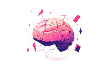 Fototapeta premium Creative Brain Illustration with Geometric Shapes and Vibrant Colors