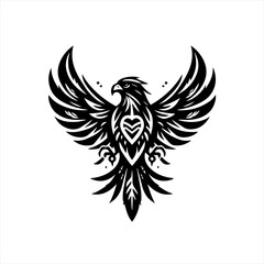 Fototapeta premium Stylized black eagle with heart emblem spreading wings