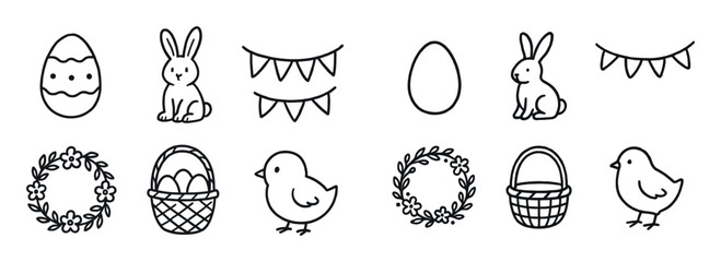 Easter Sketch Icon Set