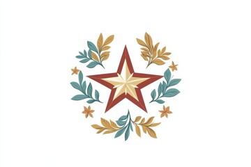Obraz premium Colorful Star Decorated with Leaves and Flowers for Creative Projects