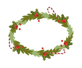 Christmas wreath with mistletoe, green fir branches.