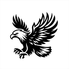 Obraz premium Stylized black eagle in flight with sharp talons and wings spread
