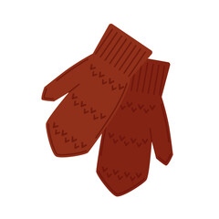 Winter pair of knitted mittens, brown.
