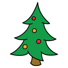 Hand-drawn cartoon Christmas tree on a white background.