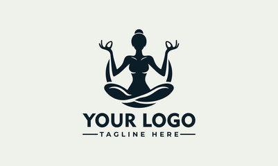 Silhouette logo of a woman in a yoga pose, holding objects, within a circular design.