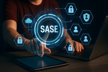 Secure access service edge sase technology concept with digital security icons