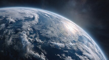 Elegant photo of cinematic shot of planet earth globe clouds and space background.