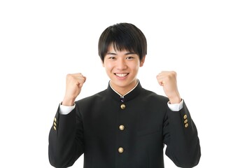 ガッツポーズをしているエネルギッシュな男子学生