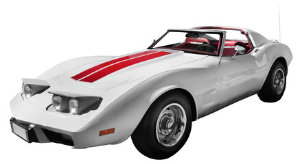 60s vintage American car isolated on transparent background.