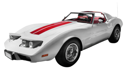 60s vintage American car isolated on transparent background.