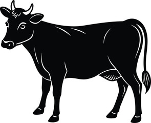 black cow walking silhouette icon vector.