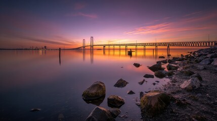 Elegant photo of denmark, Aarhus, Long exposure of Infinite Bridge and Aarhus Bay at sunrise.