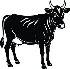 Bold Black Cow Silhouette Vector.