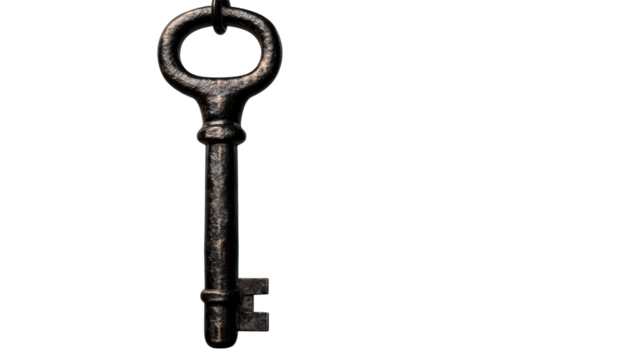 Vintage key with intricate design on a transparent background
